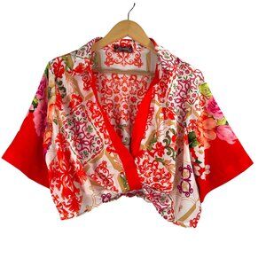 Lulumari floral colorful cropped relaxed blouse beach‎ boho sz XL